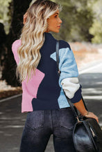 Load image into Gallery viewer, Color Block Mock Neck Ribbed Trim Sweater