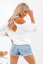 Load image into Gallery viewer, Cold Shoulder Cutout Back Rib-Knit Sweater