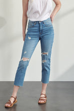 Load image into Gallery viewer, Muselooks Distressed High-Rise Raw Hem Cropped Jeans