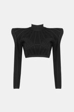 Load image into Gallery viewer, Padded Shoulder Strip Detail Crop Top