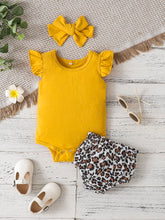 Load image into Gallery viewer, Round Neck Bodysuit and Leopard Bloomers Set