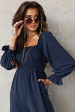 Load image into Gallery viewer, Smocked Long Flounce Sleeve Square Neck Jumpsuit