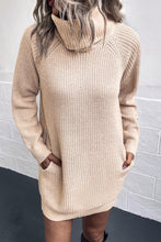Load image into Gallery viewer, Turtleneck Raglan Sleeve Rib-Knit Dress with Pockets