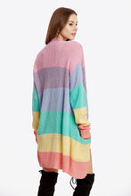 Load image into Gallery viewer, Color Block Open Front Drop Shoulder Cardigan with Pockets