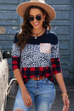 Load image into Gallery viewer, Leopard Plaid Contrast Sequin Long Sleeve Tee