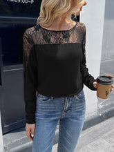 Load image into Gallery viewer, Lace Long Sleeve Round Neck Tee