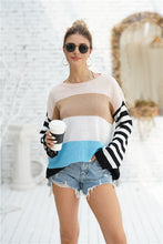 Load image into Gallery viewer, Striped Ribbed Trim Bell Sleeve Sweater