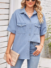 Load image into Gallery viewer, Collared Neck Short Sleeve Denim Jacket