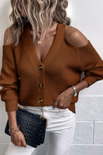 Load image into Gallery viewer, Cold-Shoulder Button-Up Rib-Knit Cardigan