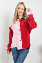 Load image into Gallery viewer, GeeGee Full Size Two-Tone Raw Hem High-Low Corduroy Jacket