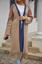 Load image into Gallery viewer, Double Take Geometric Fringe Hem Open Front Duster Cardigan