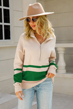 Load image into Gallery viewer, Striped Half-Zip Collared Sweater