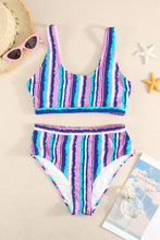 Load image into Gallery viewer, Multicolor Striped Scoop Neck Tankini Set