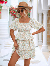 Load image into Gallery viewer, Floral Smocked Puff Sleeve Square Neck Layered Dress
