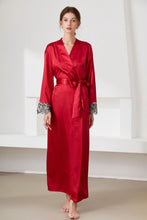 Load image into Gallery viewer, Contrast Lace Trim Belted Robe