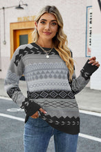Load image into Gallery viewer, Geometric Dropped Shoulder Round Neck Sweater