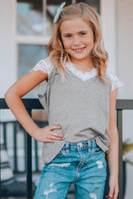 Load image into Gallery viewer, Girls Spliced Lace V-Neck Tee Shirt