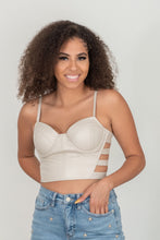 Load image into Gallery viewer, SHOPIRISBASIC Ready to Go Faux Leather Strappy Bustier Crop Top in Oyster