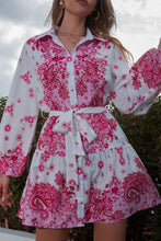Load image into Gallery viewer, Printed Belted Balloon Sleeve Mini Shirt Dress