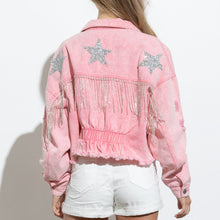 Load image into Gallery viewer, Cropped Raw Hem Dropped Shoulder Denim Jacket