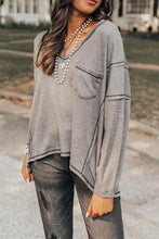 Load image into Gallery viewer, Contrast Waffle-Knit V-Neck Drop Shoulder Top