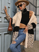 Load image into Gallery viewer, Leopard Color Block Longline Teddy Coat