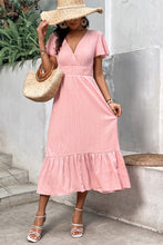 Load image into Gallery viewer, Surplice Neck Smocked Waist Flutter Sleeve Dress