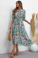 Load image into Gallery viewer, Floral Notched Neck Half Sleeve Dress