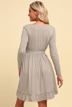 Load image into Gallery viewer, Long Sleeve Tie Waist Ruffle Hem Dress