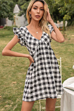 Load image into Gallery viewer, Plaid Butterfly Sleeve Deep V Dress