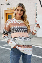 Load image into Gallery viewer, Geometric Dropped Shoulder Round Neck Sweater