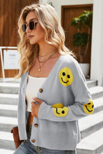 Load image into Gallery viewer, Smiley Face Ribbed Trim V-Neck Cardigan