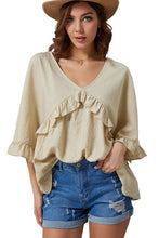 Load image into Gallery viewer, Ruffled V-Neck Half Sleeve Blouse
