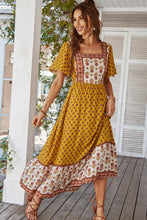Load image into Gallery viewer, Bohemian Square Neck Flutter Sleeve Maxi Dress