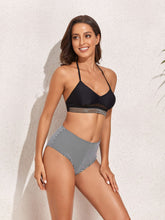 Load image into Gallery viewer, Striped Tie-Back Halter Neck Bikini Set