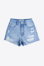 Load image into Gallery viewer, Full Size Distressed Bead Denim Shorts