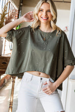 Load image into Gallery viewer, Distressed Asymmetric Hem Cropped Tee Shirt