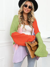 Load image into Gallery viewer, Color Block Open Front Balloon Sleeve Longline Cardigan