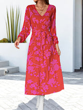 Load image into Gallery viewer, Floral V-Neck Long Sleeve Dress
