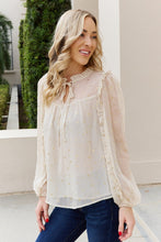 Load image into Gallery viewer, Mine and E&M Glitter Frill Trim Tie Neck Blouse