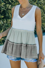 Load image into Gallery viewer, Tricolor Frill Trim V-Neck Sleeveless Top