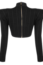 Load image into Gallery viewer, Padded Shoulder Strip Detail Crop Top