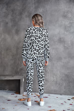 Load image into Gallery viewer, Leopard V-Neck Dropped Shoulder Loungewear Set