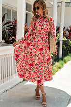 Load image into Gallery viewer, Floral Tie Neck Flounce Sleeve Tiered Dress