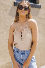 Load image into Gallery viewer, Lace Trim Buttoned Spaghetti Strap Bodysuit