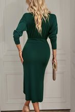 Load image into Gallery viewer, Ruched Surplice Long Sleeve Midi Dress