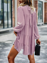 Load image into Gallery viewer, Frill Neck Puff Sleeve Tiered Dress