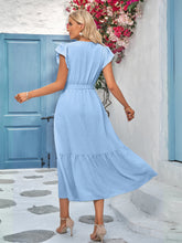Load image into Gallery viewer, Swiss Dot Lace Trim Puff Sleeve Dress