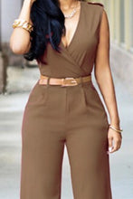 Load image into Gallery viewer, Belted Sleeveless Plunge Wide Leg Jumpsuit
