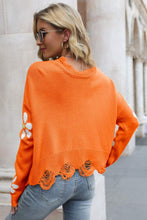 Load image into Gallery viewer, Flower Distressed Ribbed Trim Sweater